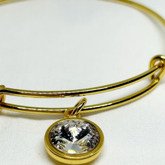 Alex and Ani Shiny Gold Tone Clear Rhinestone April Birthstone Bracelet - Picture 4 of 6